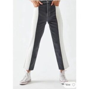Pacsun Jeans 26-28 Womens Black White Button Fly Two Tone High Rise Straight